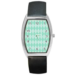 Mint Color Diamond Shape Pattern Barrel Style Metal Watch