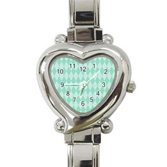 Mint Color Diamond Shape Pattern Heart Italian Charm Watch