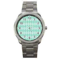 Mint Color Diamond Shape Pattern Sport Metal Watch