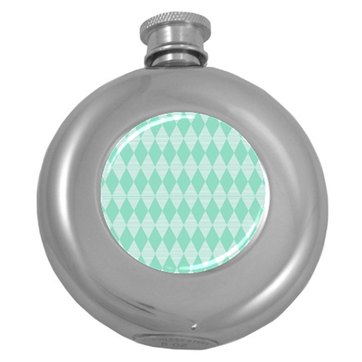 Mint color Diamond shape pattern Round Hip Flask (5 oz)