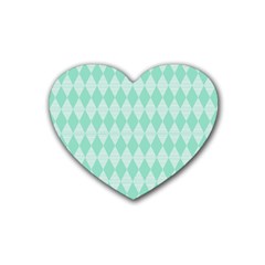 Mint Color Diamond Shape Pattern Rubber Coaster (heart)  by picsaspassion