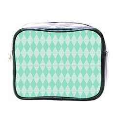 Mint Color Diamond Shape Pattern Mini Toiletries Bags