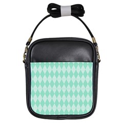 Mint Color Diamond Shape Pattern Girls Sling Bags