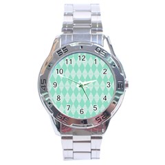 Mint Color Diamond Shape Pattern Stainless Steel Analogue Watch