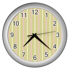 Summer Sand Color Pink And Yellow Stripes Wall Clock (silver)