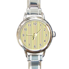 Summer Sand Color Lilac Pink Yellow Stripes Pattern Round Italian Charm Watch