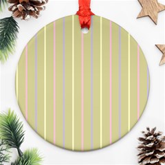 Summer Sand Color Lilac Pink Yellow Stripes Pattern Round Ornament (two Sides) 