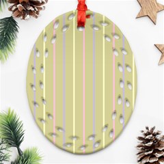 Summer Sand Color Lilac Pink Yellow Stripes Pattern Ornament (oval Filigree) 