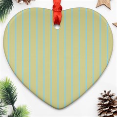 Summer Sand Color Blue Stripes Pattern Ornament (heart) 