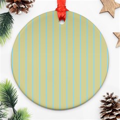 Summer Sand Color Blue Stripes Pattern Round Ornament (two Sides) 