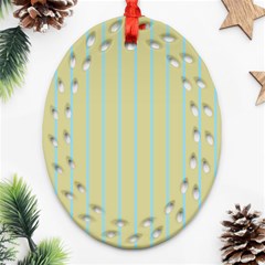 Summer Sand Color Blue Stripes Pattern Ornament (oval Filigree)  by picsaspassion