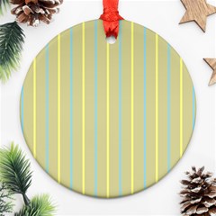 Summer Sand Color Blue And Yellow Stripes Pattern Ornament (round) 