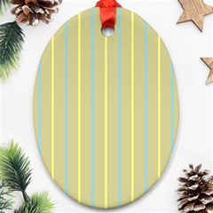 Summer Sand Color Blue And Yellow Stripes Pattern Ornament (oval) 