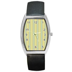 Summer Sand Color Blue And Yellow Stripes Pattern Barrel Style Metal Watch by picsaspassion