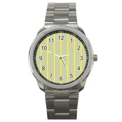 Summer Sand Color Blue And Yellow Stripes Pattern Sport Metal Watch