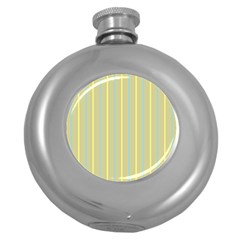 Summer Sand Color Blue And Yellow Stripes Pattern Round Hip Flask (5 Oz) by picsaspassion