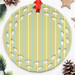 Summer Sand Color Blue And Yellow Stripes Pattern Ornament (round Filigree) 