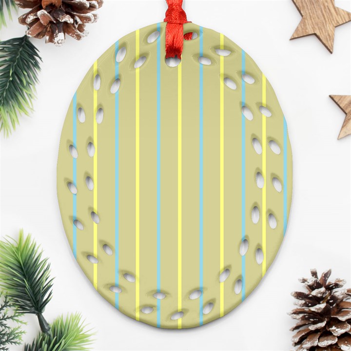 Summer sand color blue and yellow stripes pattern Oval Filigree Ornament (2-Side) 