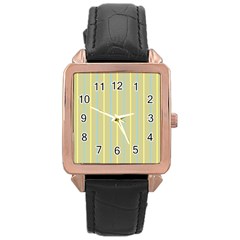 Summer Sand Color Blue And Yellow Stripes Pattern Rose Gold Leather Watch  by picsaspassion