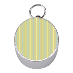 Summer Sand Color Blue And Yellow Stripes Pattern Mini Silver Compasses by picsaspassion