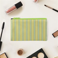 Summer Sand Color Blue And Yellow Stripes Pattern Cosmetic Bag (xs)