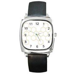 Honeycomb Pattern Graphic Design Square Metal Watch