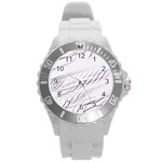 Lilac stripes Round Plastic Sport Watch (L) Front