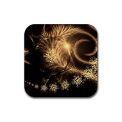 Golden Feather And Ball Decoration Rubber Coaster (square) 