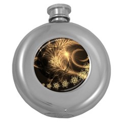 Golden Feather And Ball Decoration Round Hip Flask (5 Oz) by picsaspassion