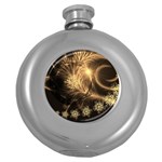 Golden feather and ball decoration Round Hip Flask (5 oz) Front