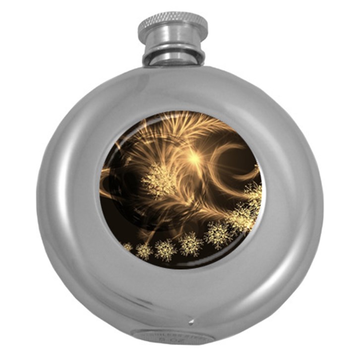 Golden feather and ball decoration Round Hip Flask (5 oz)