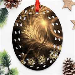 Golden Feather And Ball Decoration Oval Filigree Ornament (2-side)  by picsaspassion