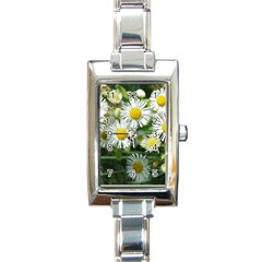 White Summer Flowers, Watercolor Painting Rectangle Italian Charm Watch