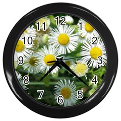 White Summer Flowers, Watercolor Painting Wall Clocks (black)