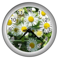 White Summer Flowers, Watercolor Painting Wall Clocks (silver)  by picsaspassion