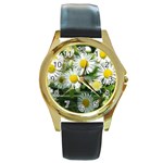 White summer flowers, watercolor painting Round Gold Metal Watch Front