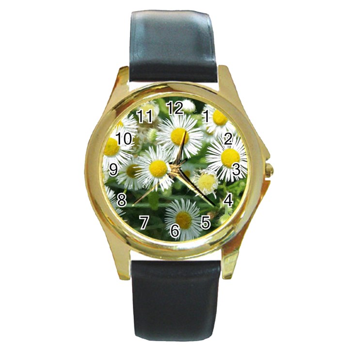 White summer flowers, watercolor painting Round Gold Metal Watch