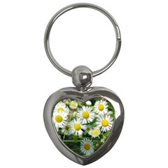 White Summer Flowers, Watercolor Painting Key Chains (heart) 