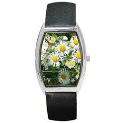 White Summer Flowers, Watercolor Painting Barrel Style Metal Watch