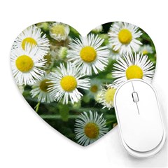 White Summer Flowers, Watercolor Painting Heart Mousepads