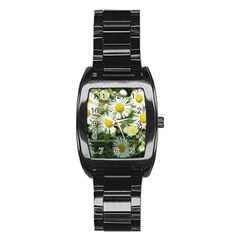 White Summer Flowers, Watercolor Painting Stainless Steel Barrel Watch