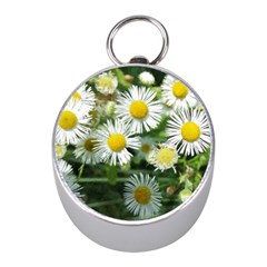 White Summer Flowers, Watercolor Painting Mini Silver Compasses