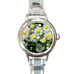 White Summer Flowers Oil Painting Art Round Italian Charm Watch