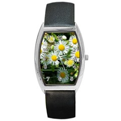 White Summer Flowers Oil Painting Art Barrel Style Metal Watch by picsaspassion