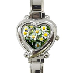 White Summer Flowers Oil Painting Art Heart Italian Charm Watch