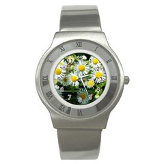 White Summer Flowers Oil Painting Art Stainless Steel Watch