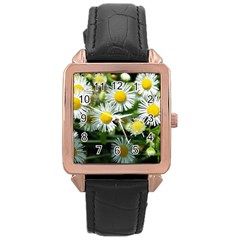 White Summer Flowers Oil Painting Art Rose Gold Leather Watch 