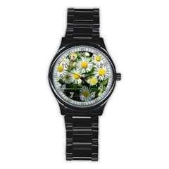 White Summer Flowers Oil Painting Art Stainless Steel Round Watch by picsaspassion