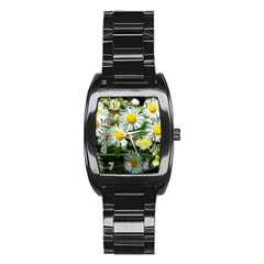 White Summer Flowers Oil Painting Art Stainless Steel Barrel Watch