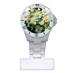 White Summer Flowers Oil Painting Art Plastic Nurses Watch